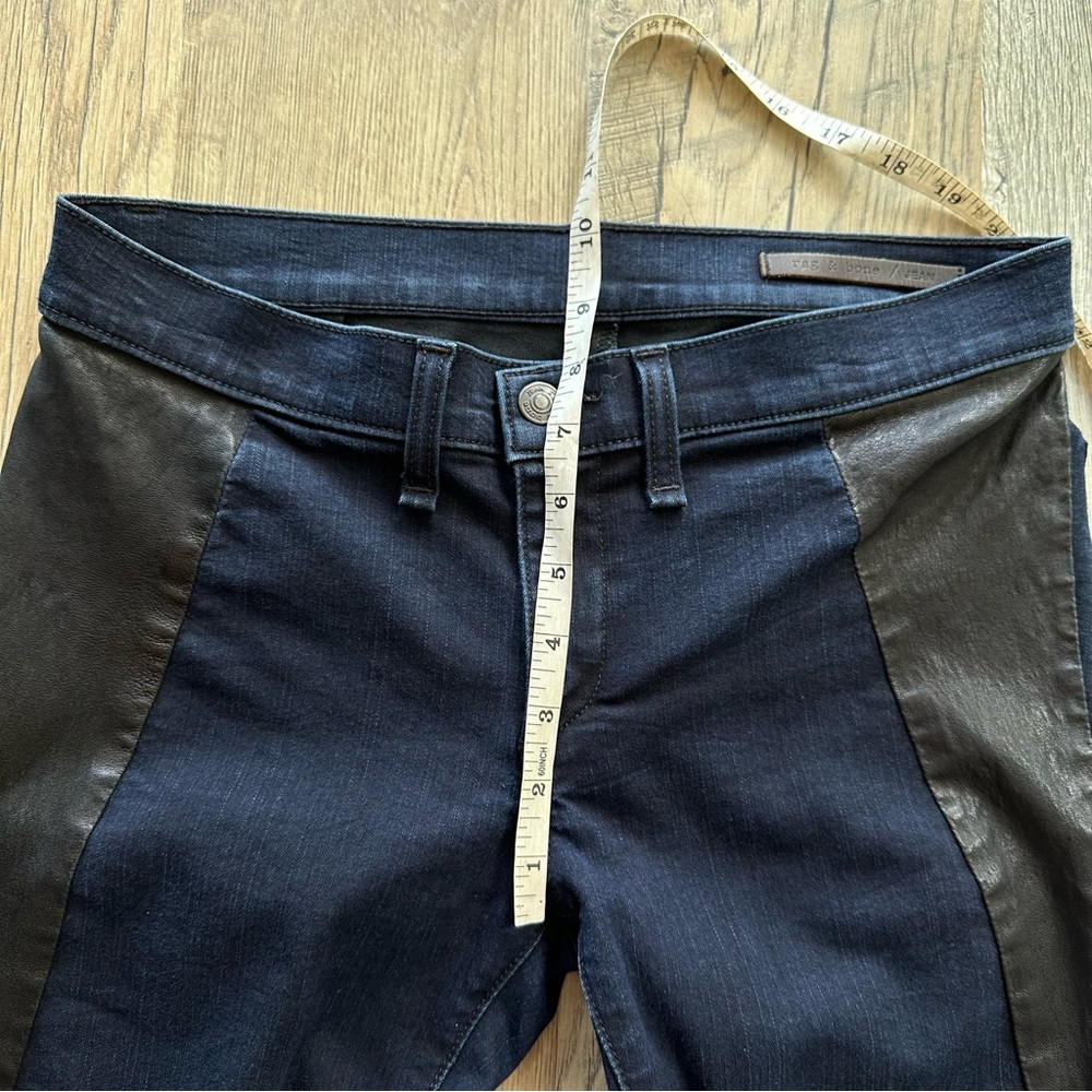 Rag & Bone Navy Leather Side Denim Jeans 28 - Picture 4 of 12